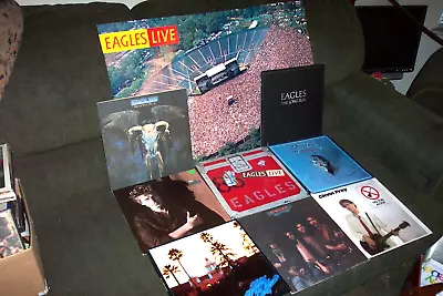 THE EAGLES 8 LP LOT W HOTEL CALIFORNIA THE LONG RUN DESPERADO LIVE + POSTER • $12