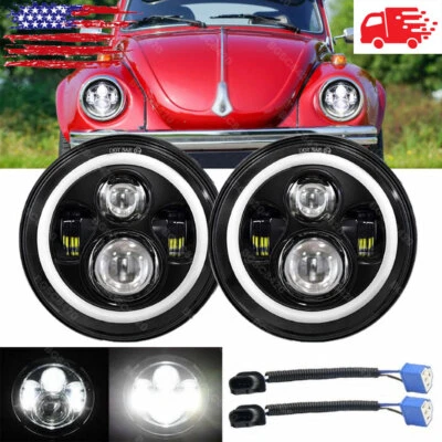 7  Inch Round LED Projector Hi/Lo Beam Headlight For 1950-1979 VW Beetle Pair • $45.51