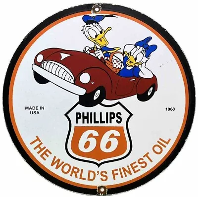 Vintage Phillips 66 Gasoline Porcelain Sign Disney Gas Station Oil Donald Duck • $116.38