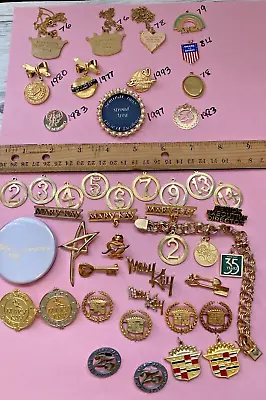 HUGE 45 Pc LOT Vtg MARY KAY Sales Rep Award Pins Charms Bracelet Cadillac Emblem • $55