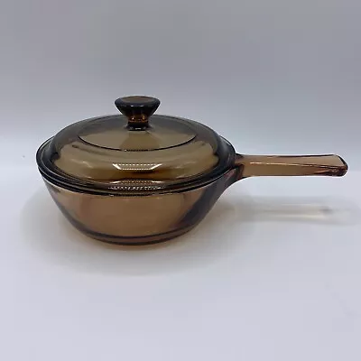 Corning Ware Visions Visionware Amber Brown Glass .5L Liter Saucepan W/Lid VTG • $17.99