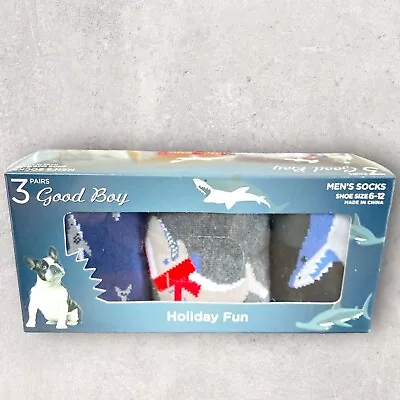 3 Pair Men's SHARK Socks Fits Shoe Size 6-12/ New Good Boy • $9.88