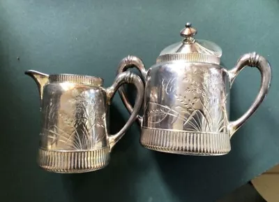 Lovely Antique Meriden B Company Quadruple Silver Plate Sugar Bowl & Creamer • $33.02