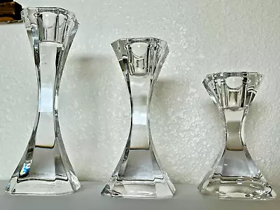 3 GORGEOUS Villeroy & Boch Lead Crystal Candlestick Holders Staggered Heights • $59.95