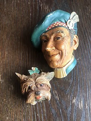 Vintage Bossons Chalkware Head Great Britain JOCK 1962 & Yorkshire Terrier Dog • $9.99