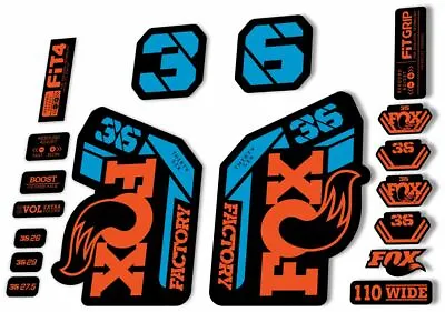 FOX 36 2021 Factory Forks Suspension Decals MTB Adhesive Sticker Set Orange Blue • $19.99