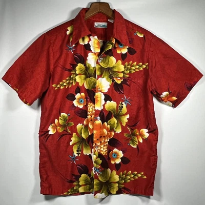 $34.99 • Buy Vintage Pennys Hawaii Red Men's Floral Hawaiian Shirt Size Medium - EUC