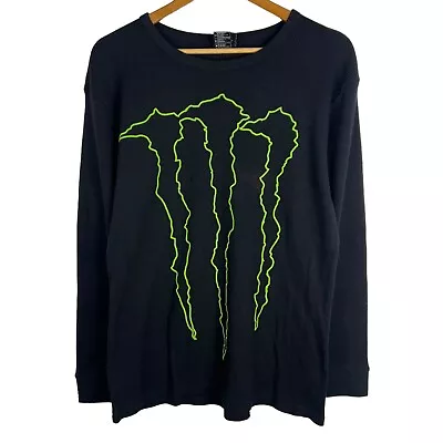 Monster Energy Shirt Men’s XL Long Sleeve Waffle Knit Thermal Pullover Black • $32.11