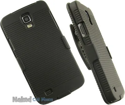 BLACK HARD CASE + BELT CLIP HOLSTER STAND FOR AT&T SAMSUNG GALAXY S4 ACTIVE I537 • $16.76