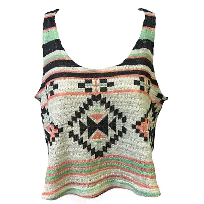 Forever 21 Womens Tank Top White Southwestern Sleeveless Racerback Knit Boho M • $21.99