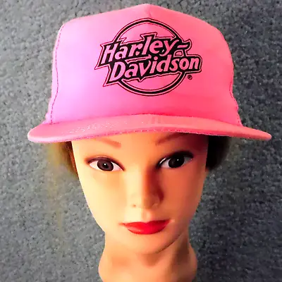 Vintage HARLEY DAVIDSON Adult Cap Hat Graphic Front Snapback Adjustable PINK USA • $13.95