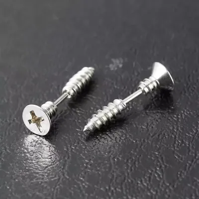 Silver Screw Earrings Pair Of Punk Nail Studs Stainless Surgical Steel • $4.50