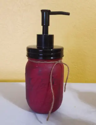 Rustic Farmhouse Painted Sealed Red Mason Jar Soap Dispenser • $14