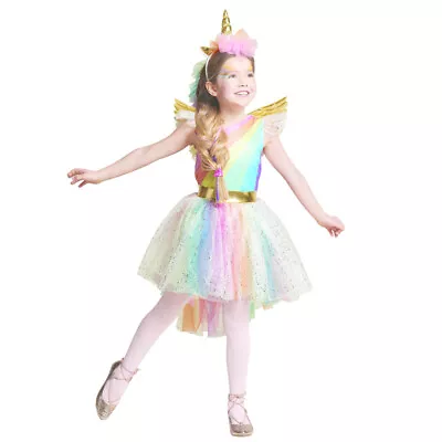 Unique Girls' Deluxe Rainbow Unicorn Costume Halloween Everyday Cosplay Dress-Up • £14.99