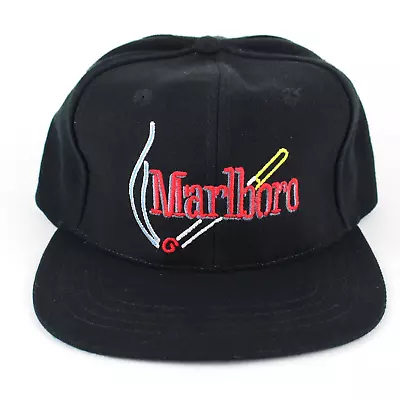 Marlboro Mens Black Wool Acrylic Adjustable Hat One Size Adult Cap • $14.95