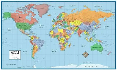 24  X 36  Laminated World Classic Elite Wall Map Mural Poster Current Rolled • $16.64