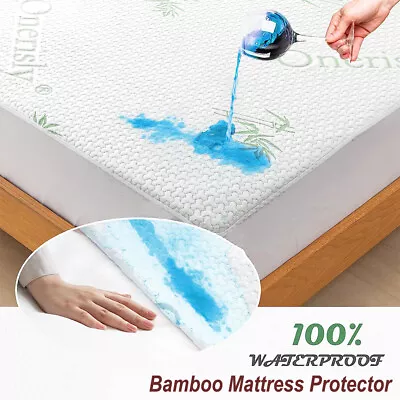 $27.99 • Buy Bamboo Bed Mattress Protector 100% Waterproof Cover King Queen Double Single