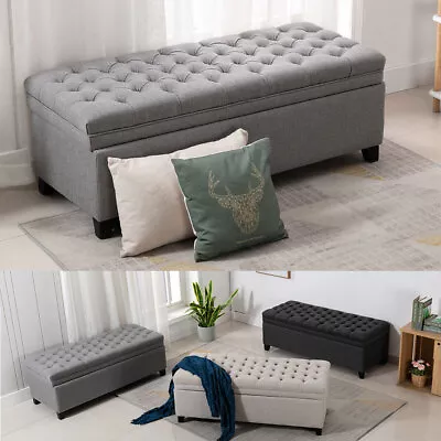 4FT Linen Ottoman Storage Stool Bench Blanket Box Chesterfield Trunk Chest Chair • £135.95