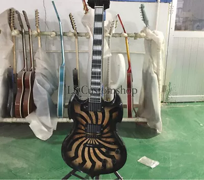 6-String Zakk Wylde Barbarian Buzzsaw Black Electric Guitar Solid Burl Maple Top • $235