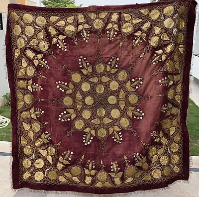 Antique Ottoman Islamic Gold Threads Embroidery Tabel Cover 165 X 165 Cm • $442.14