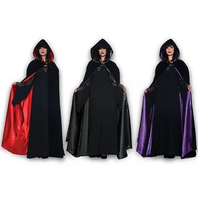 Cloak Adult Black Velvet Hooded Cape Medieval Renaissance Costume Fancy Dress • $24.74