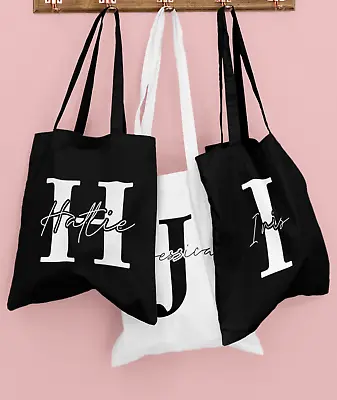 £7.50 • Buy Personalised Name Initial Tote Bag Gift For Bride Her Bridesmaid Bridal Party 