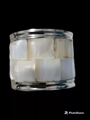 Silver Tone Mother Of Pearl Wide Napkin Rings Set Of 4 • $22