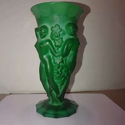 Art Deco Vase Schlevogt Grape Harvest Czech Malachite 1930  Nude Figural Nyph • $250