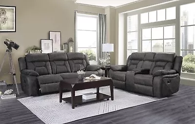 Dark Gray Grey Microfiber Reclining Sofa Couch Loveseat Living Room Furniture  • $1899