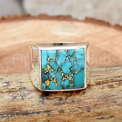 Copper Turquoise Ring 925 Sterling Silver Ring Handmade Men's Ring Boho Ring • $35.10