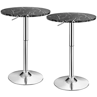 Costway 2PCS Adjustable Bar Table Round Pub Table Swivel W/Faux Marble Top Black • $129.99