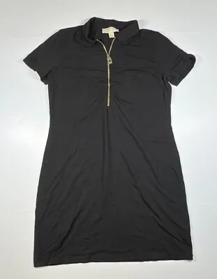 Michael Kors Black Cotton Blend Polo Collar Shirt Dress Size Medium Zip Front • $28.95