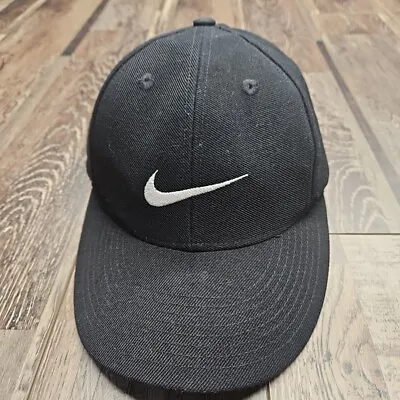 Vintage Nike Hat Cap Adult 7 5/8 Black Pro Fitted Swoosh Classic Embroidered • $24.87