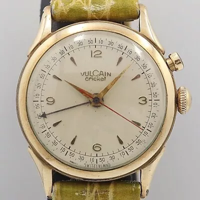 VULCAIN Cricket Hand-Winding Manual Men's Wristwatch Gold Plated Pointer Date . • $849.99