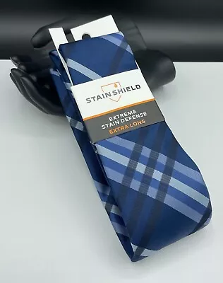 VAN HEUSEN Stain Shield Defense Men's Tie ~ Blue ~ Plaid & Check ~ X-Long ~ $50. • $14.99