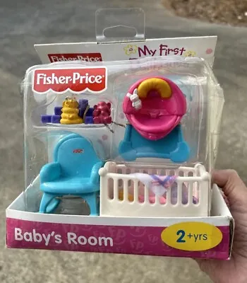 Fisher Price My First Dollhouse BABY'S ROOM 4 Pc Crib Rocker Toys Bouncy Chair • $24.95