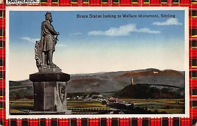 Bruces Statue Lokking To Wallace Monument Stirling Tartan Border Postcard C1916 • £5.60