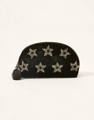 Accessorize STAR Embellished Velvet Cosmetic Bag - Black • £9