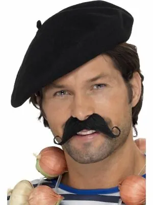 Adult Frenchman Fancy Dress Waiter Mime Artist Moustache Beret Accessory Stag Do • £6.57