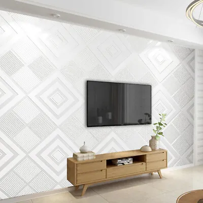 3D Cube Geometric Panelling Feature Wall Rhombus Plaster Panel Effect Wallpaper • £10.95