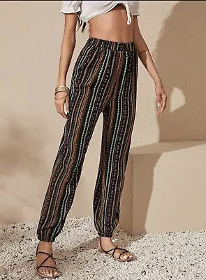 VCAY Elastic Waist Geo Print Pants Boho Tribal Print Size Small • $12.99