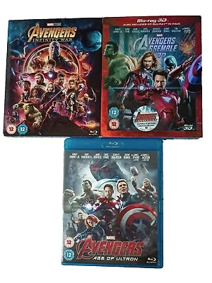 Marvel Avengers 3 X Blu Ray Assemble 3D Age Of Ultron & Infinity War VGC • £12.59