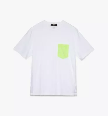 $225 MCM Men's White Cotton Neon Yellow Nylon Pocket Flo T-Shirt MHT9ALC07WT • $76.50