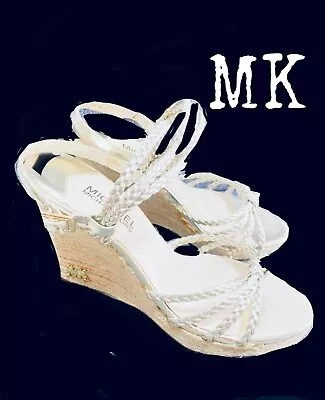 Michael Kors Palm Beach Womens Strappy Sandal Size 8 Wedge Heel Gold Orig$175 • $49