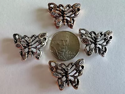 2 Hole Slider Beads Filigree Butterflies Tri-Tone #4 • $5.75