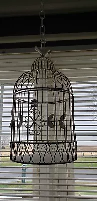 Vintage Cottage Metal Ivy Leaves & Iron White Bird Hanging Decorative Bird Cage • $65