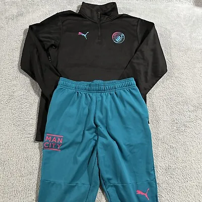 Manchester City Puma Soccer Long Sleeve Shirt And Pants Set Youth Sz M • $55