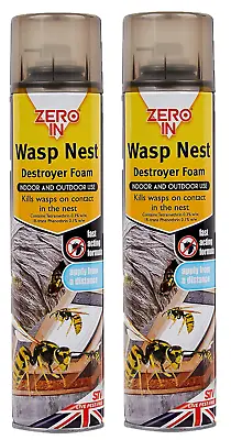 2 X ZERO IN ZER904 WASP NEST DESTROYER FOAM Fast & Effective Killer Spray 300ml • £10.99