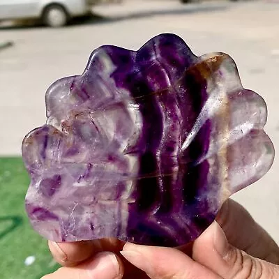 150G Natural Fluorite Quartz Carved Shell Bowl Crystal Spirit Therapy Gift • $0.99