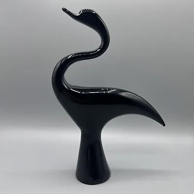 Vintage Marcolin Sweden Modern Sleek Black Glass Bird Swan Signed 11 H X 7.5 W • $75